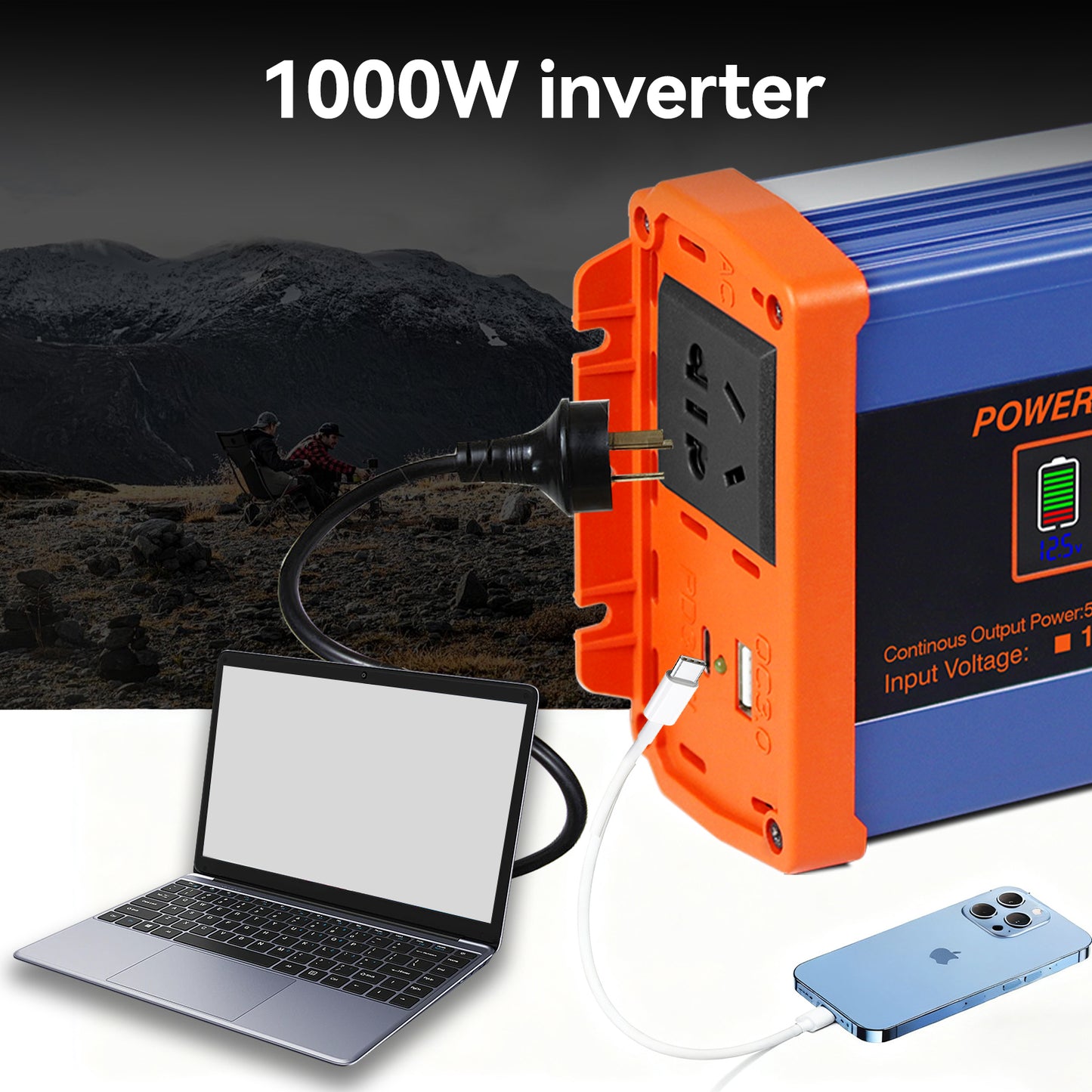 1000W Wechselrichter 12V DC auf 110V / 220V AC