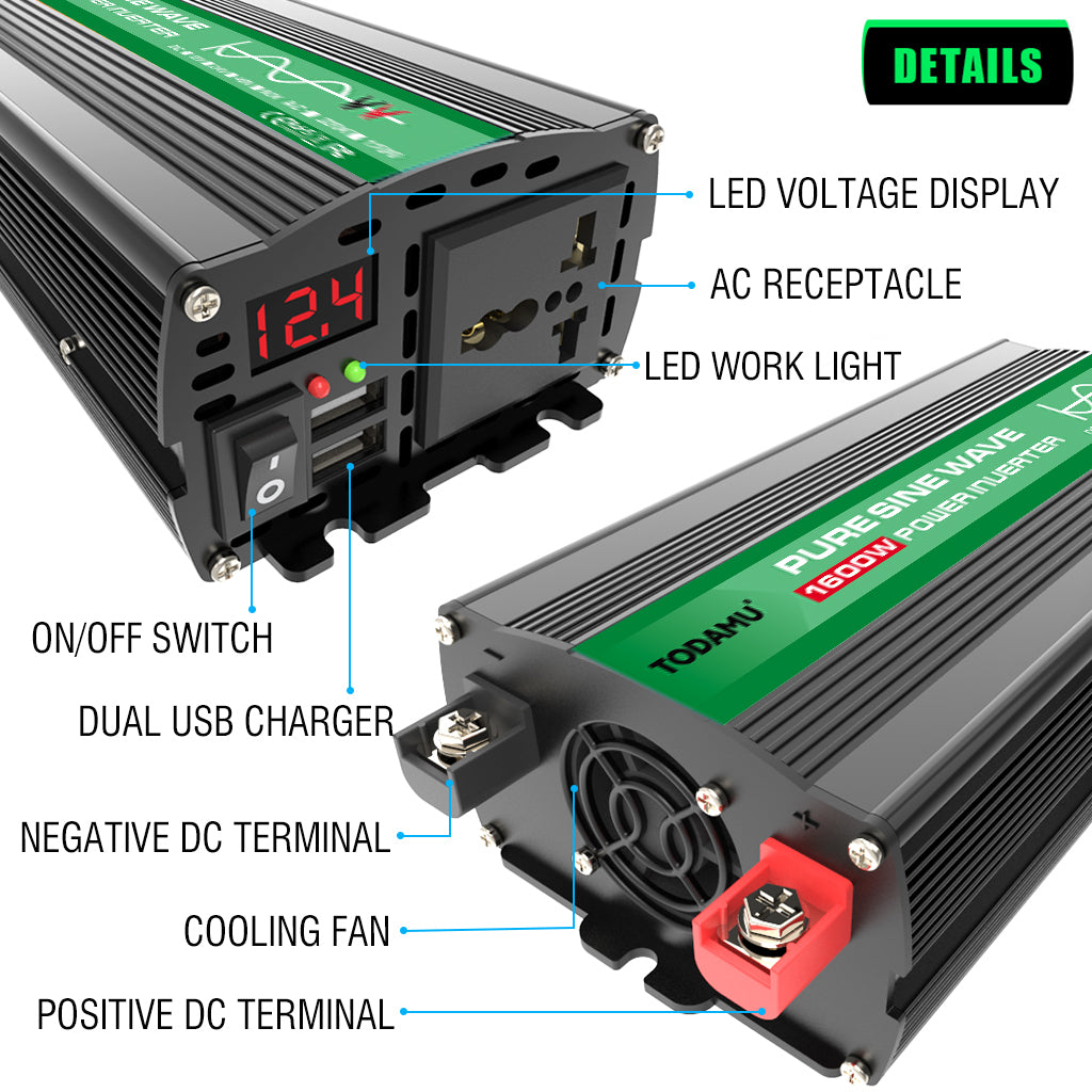 1600W Pure Sine Wave Power Inverter