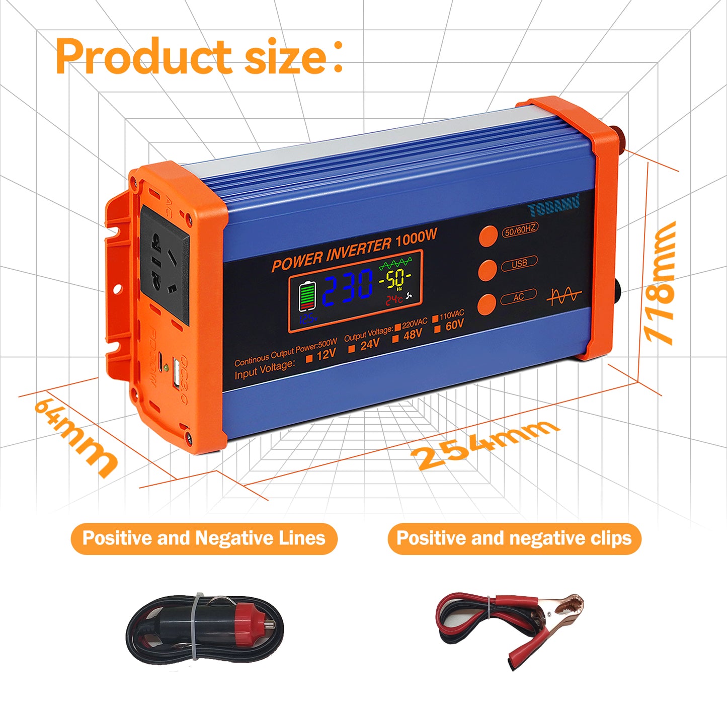 1000W Wechselrichter 12V DC auf 110V / 220V AC