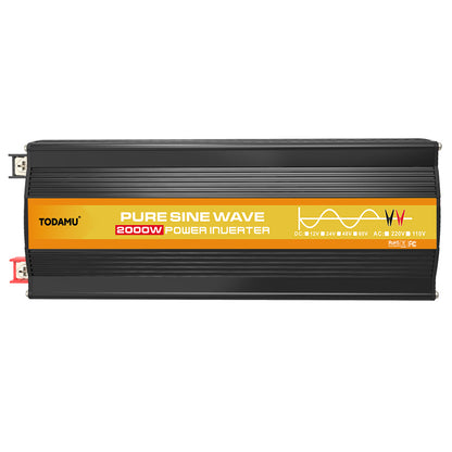 Todamu pure sine wave power inverter with orange and black design on a white background