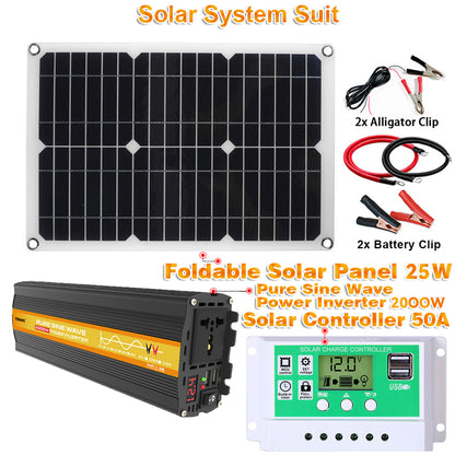 2000W 12V Wechselrichter mit 50W Solarpanel und 50A Laderegler