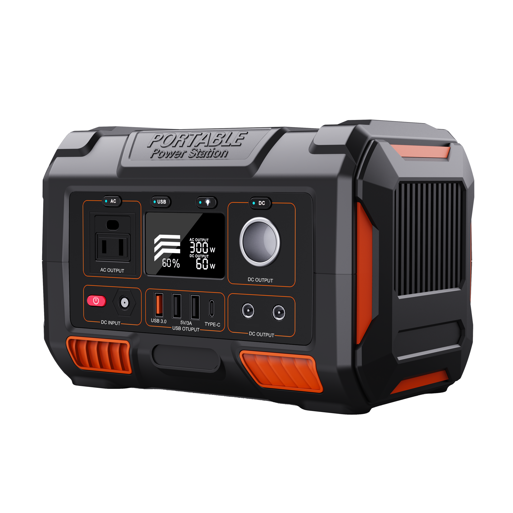 Portable power station with digital display on a white background