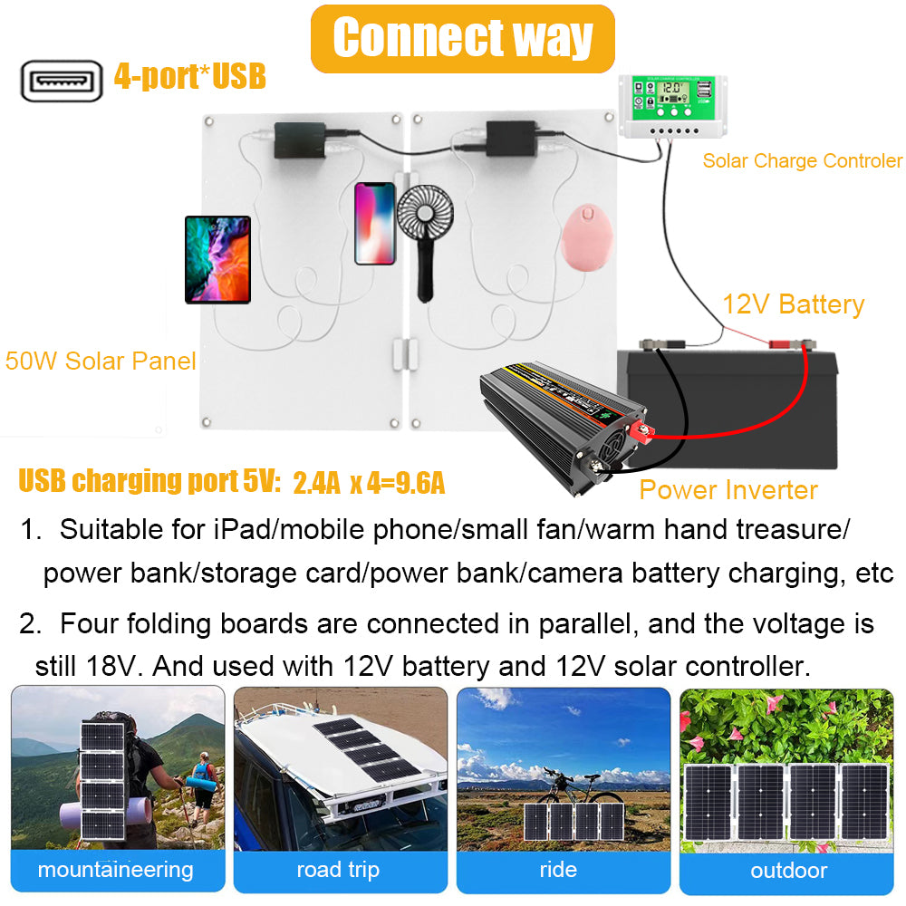 2600W 12V Wechselrichter mit 50W Solarpanel und 50A Laderegler