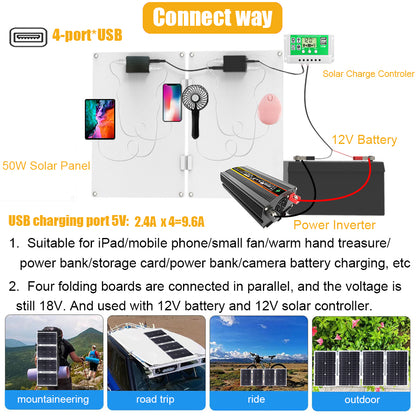 2600W 12V Wechselrichter mit 50W Solarpanel und 50A Laderegler