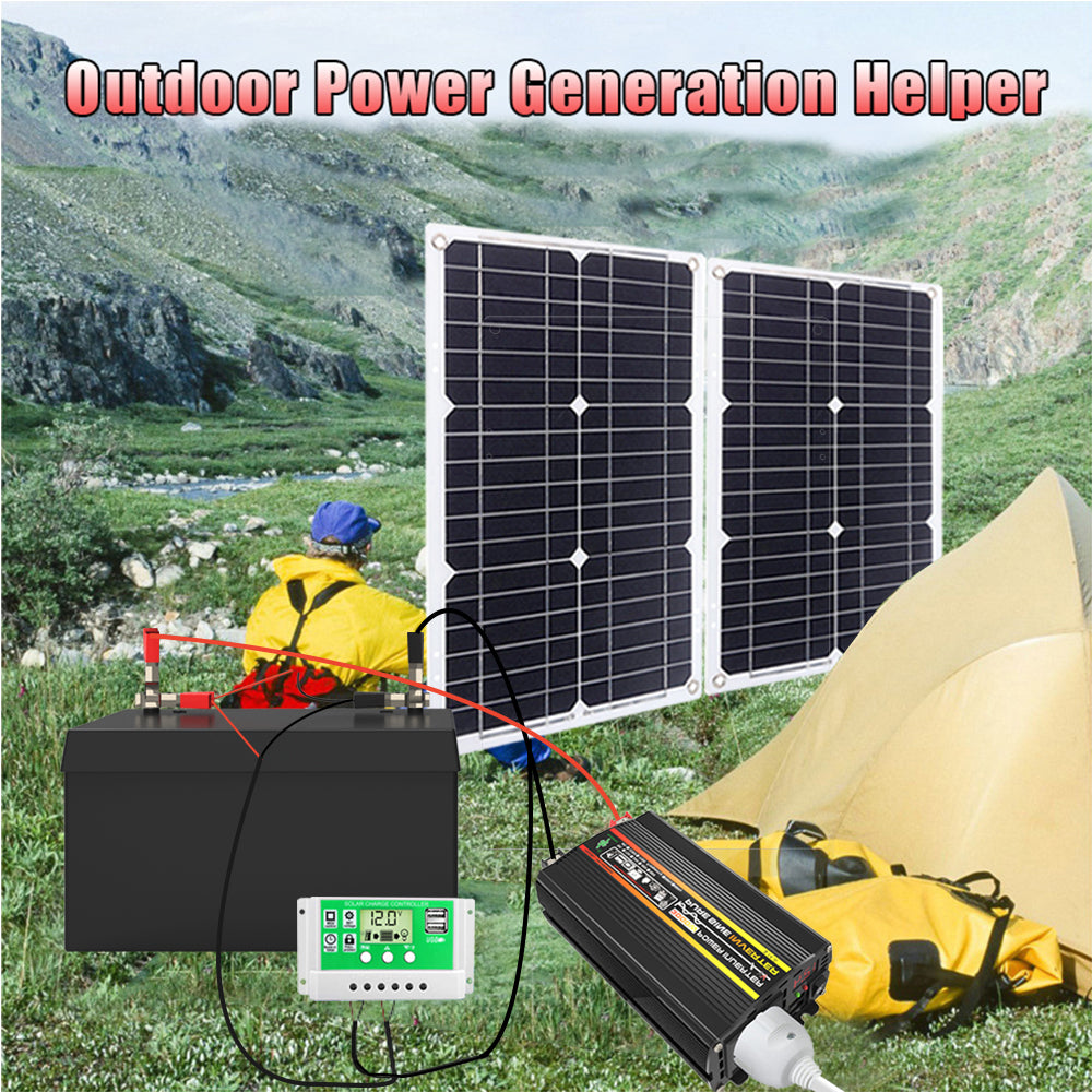 2000W 12V Wechselrichter mit 50W Solarpanel und 50A Laderegler