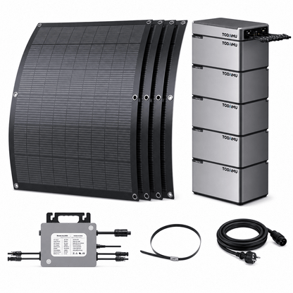 800W Balcony Solar Storage Kit with Battery, Solar Hub and Flexible Panels