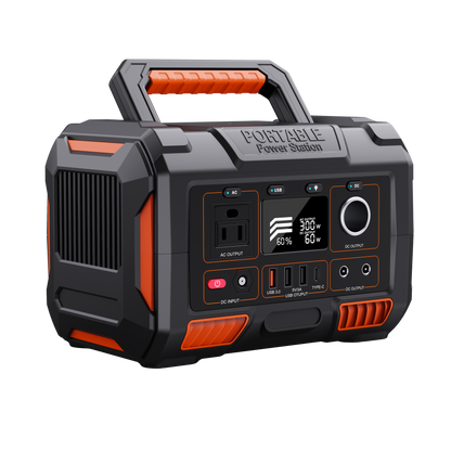Portable power station with digital display on a white background