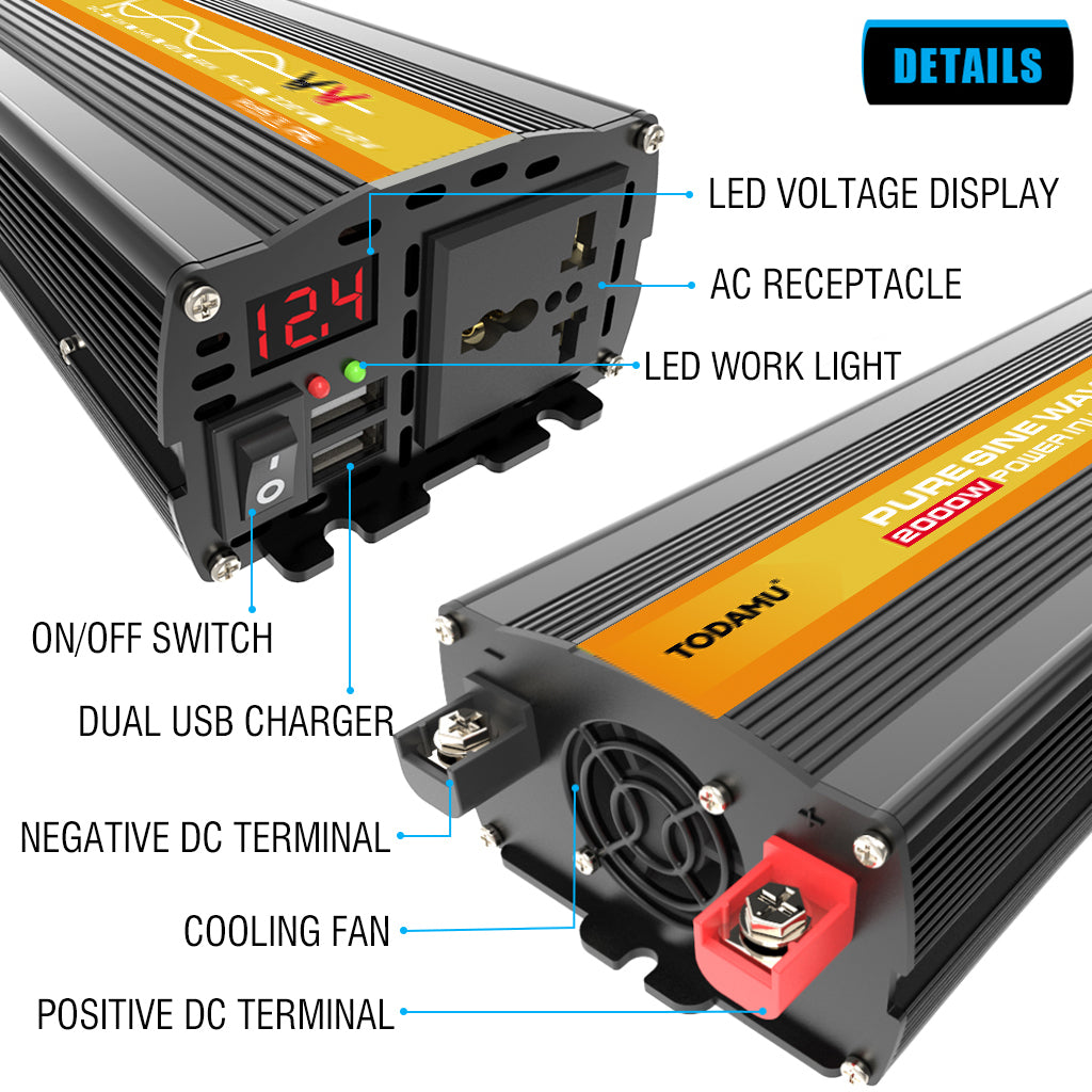2000W 12V Wechselrichter mit 50W Solarpanel und 50A Laderegler