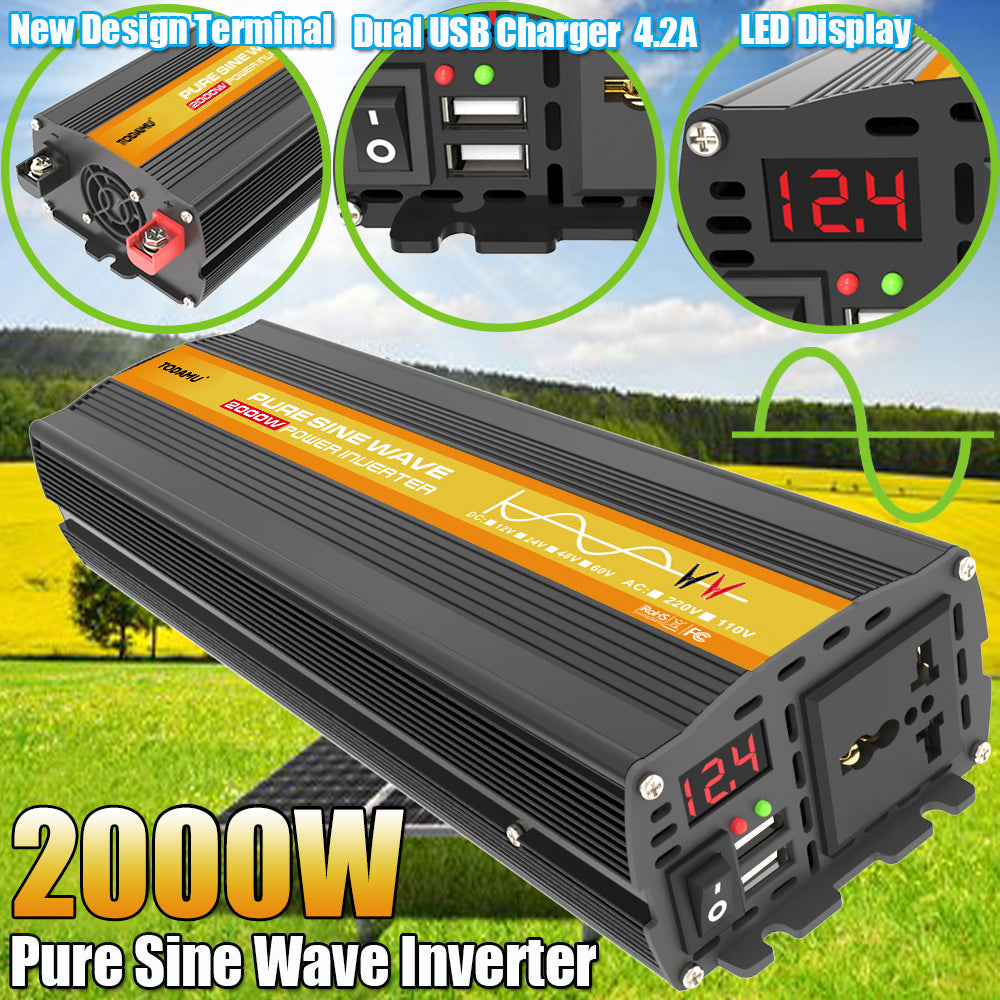 2000W 12V Wechselrichter mit 50W Solarpanel und 50A Laderegler