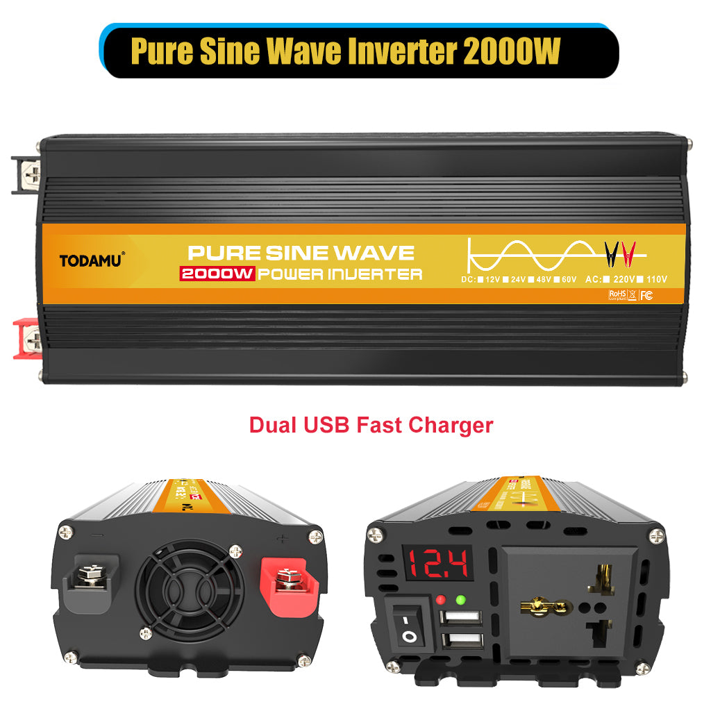 2000W 12V Wechselrichter mit 50W Solarpanel und 50A Laderegler
