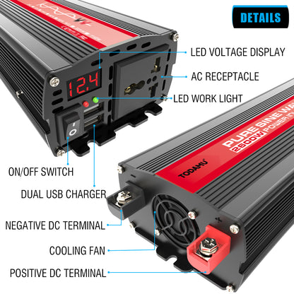 2600W 12V Wechselrichter mit 50W Solarpanel und 50A Laderegler
