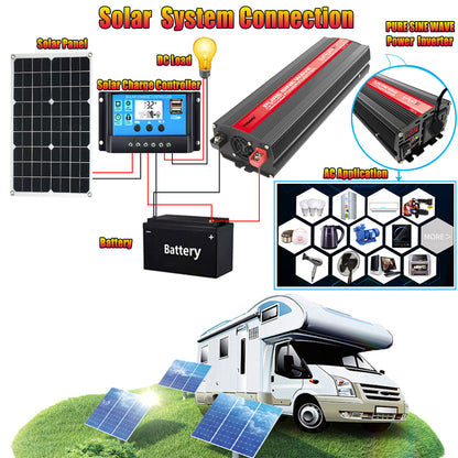 2600W 12V Wechselrichter mit 50W Solarpanel und 50A Laderegler