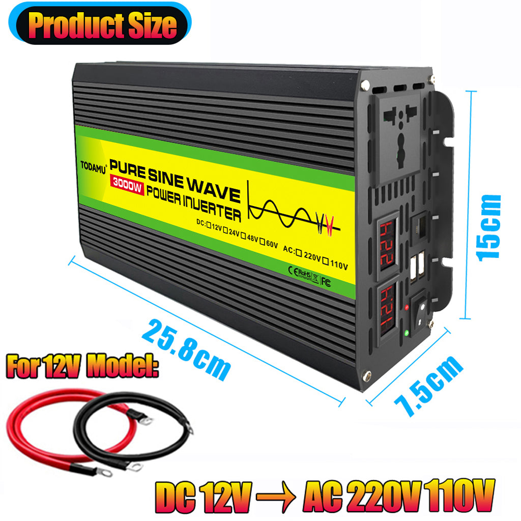 12V auf 220V/110V 3000W Reiner Sinus Wechselrichter mit Solarpanel und 50A Solarregler