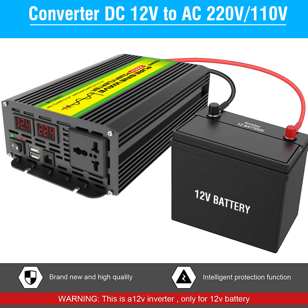 12V auf 220V/110V 3000W Reiner Sinus Wechselrichter mit Solarpanel und 50A Solarregler