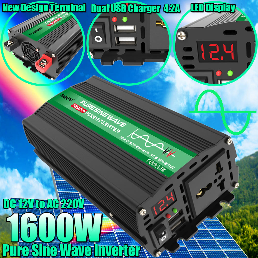 1600W 12V to 110V/220V Pure Sine inverter With Solar Panel and 50A 12V/24V Solar Controller