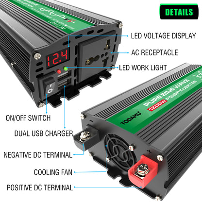 1600W 12V to 110V/220V Pure Sine inverter With Solar Panel and 50A 12V/24V Solar Controller