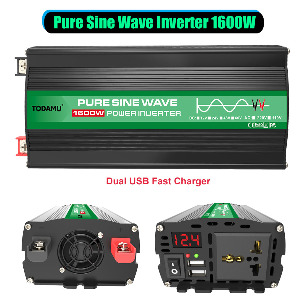 1600W 12V to 110V/220V Pure Sine inverter With Solar Panel and 50A 12V/24V Solar Controller