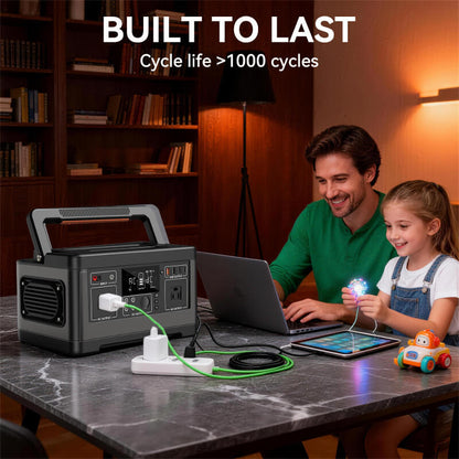 520Wh 500W Pure Sine Wave Lithium Battery Generator for Camping, Emergency, Home Backup