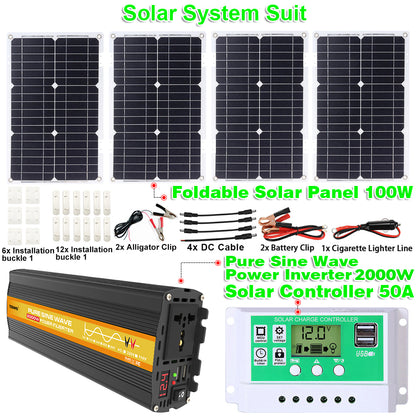 2000W 12V Wechselrichter mit 50W Solarpanel und 50A Laderegler