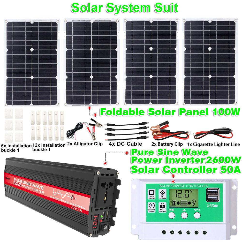 2600W 12V Wechselrichter mit 50W Solarpanel und 50A Laderegler
