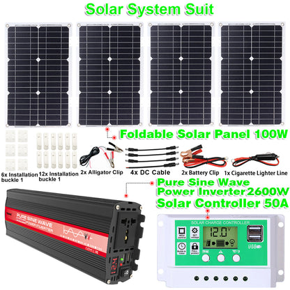 2600W 12V Wechselrichter mit 50W Solarpanel und 50A Laderegler