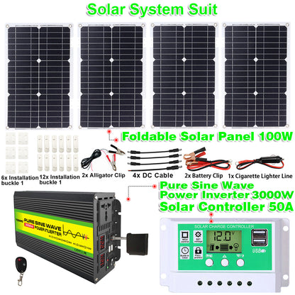 12V auf 220V/110V 3000W Reiner Sinus Wechselrichter mit Solarpanel und 50A Solarregler