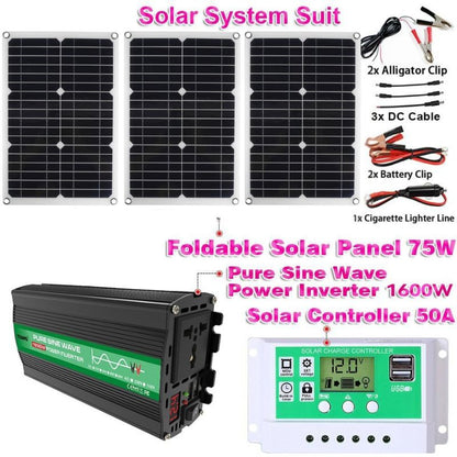 1600W 12V to 110V/220V Pure Sine inverter With Solar Panel and 50A 12V/24V Solar Controller