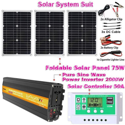 2000W 12V Wechselrichter mit 50W Solarpanel und 50A Laderegler