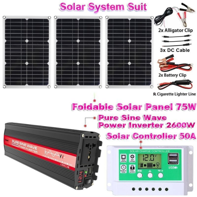 2600W 12V Wechselrichter mit 50W Solarpanel und 50A Laderegler