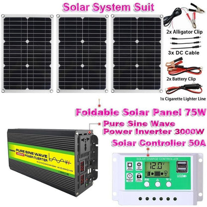 12V auf 220V/110V 3000W Reiner Sinus Wechselrichter mit Solarpanel und 50A Solarregler