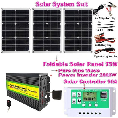 12V auf 220V/110V 3000W Reiner Sinus Wechselrichter mit Solarpanel und 50A Solarregler